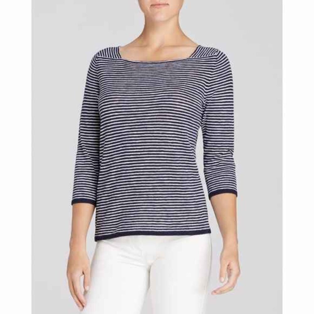 Eileen Fisher Square Neck Strip Organic Linen/Cotton Sweater size S/P
